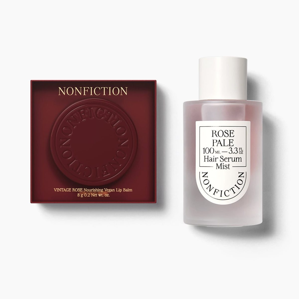 NONFICTION VINTAGE ROSE Nourishing Vegan Lip & Cheek Balm and ROSE PALE Hair Serum Mist